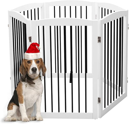 PUPETPO Freestanding Pet Gate for Dogs, Indoor Wooden Foldable Dog Gate for House, Extra Wide, Pet Fence for Stairs, Doorways, Halls, Support Feet Included, 120 Inch Wide, 6 Panels 32",White