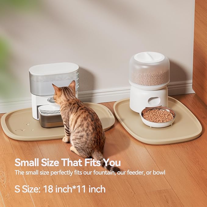 FEELNEEDY Silicone Cat & Dog Food Mat Waterproof, High Raised Edges for Leakage Protection, Dog Mat for Food and Water, Non-Slip Drip Tray, Easy Clean 18 * 12 * 0.5 inches Feeding Pad (Small, Beige)
