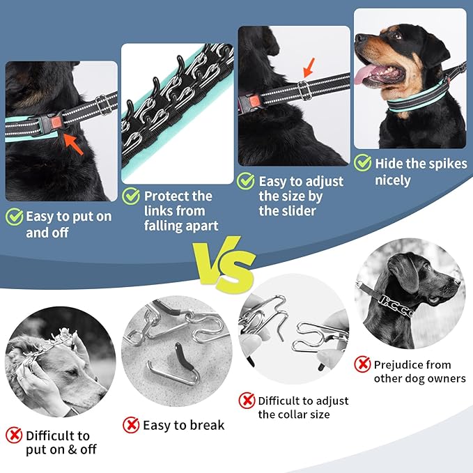 Mayerzon Martingale No Pull Collar for Small Medium Dogs, Patented Anti Pull Dog Collar with Buckle for Walking Training, with Neoprene Padding and Reflective Stitching, Adjustable(Teal Trim, S)