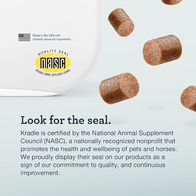 Kradle Calming Chews for Dogs -Vet Formulated with L-Theanine, Ashwagandha and GABA for Managing Normal Stress and Promoting Relaxation - Chicken Flavored Calming Supplement - 75 Soft Chews