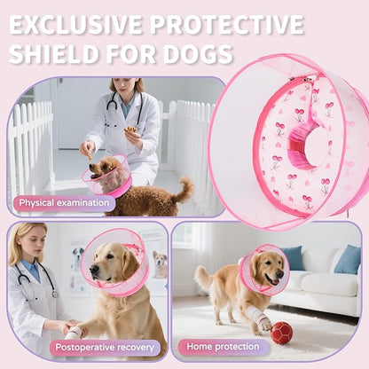 Inflatable Recovery Dog Cone Collar for Large Medium Dogs After Surgery, Soft Dog Donut Collar Adjustable Recovery Bone for Pets, Prevent from Biting & Scratching (Pink, XL)