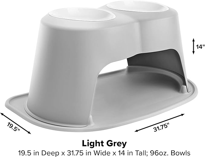 WeatherTech Double High Pet Feeding System w/Plastic Dog/Cat Bowls - 14" High Stand Light Grey (PDHC9614LGLG)