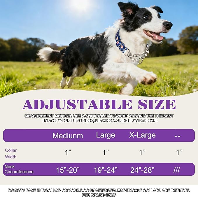 Choke Collar for Dogs - Cartoon Dog Adjustable Training Slip Collar with Chain, Anti Pull Design for Medium & Large Dogs(X-Large)
