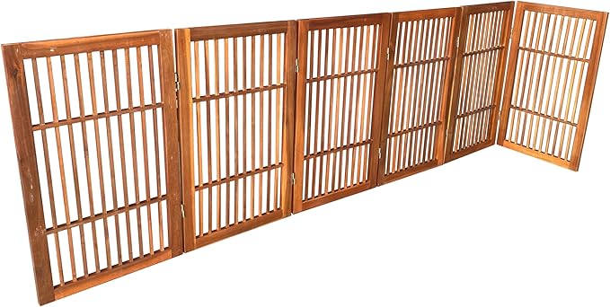 Urnporium Pet Dog Gate Freestanding, Strong Durable Folding Wooden Fence, Portable Acacia Hardwood Safety Barrier for Indoor & Outdoor Use (Brown Pet Gate, 6 Panel 30" Tall)