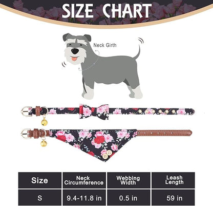 EXPAWLORER Classic Plaid Dog Collar and Leash Set - Bow Tie and Bandana Collar with Bell, Tangle Free Leash, Adjustable for Small to Large Dogs and Cats, Perfect