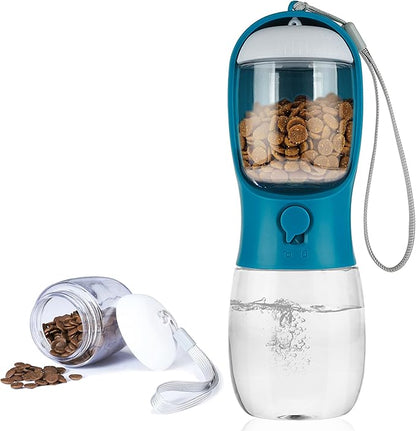 Dog Water Bottle with Food Container, Portable Leak Proof Pet Water Dispenser for Walking Hiking Travel, Puppy Essentials Accessories for Small Large Dogs, Dog Gifts (10oz/15oz/19oz)