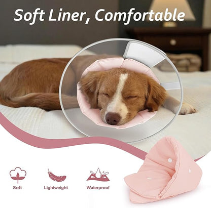 Dog Cone Collar with Snap-on Detachable Soft Liner, Lightweight Transparent Elizabethan Alternative to Stop Licking, for Spay Neuter Surgery Recovery, for Medium Large Small Dogs (Pink,M)