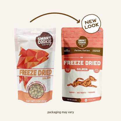Smart Cookie Freeze Dried Salmon Bites - Single Ingredient Freeze Dried Treats for Dogs - Wild Caught Alaskan Salmon Dog Training Treats & Dog Food Topper - Made in USA - 2oz Bag, 3 Pack