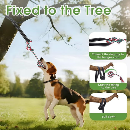 HOPET Bungee Tether Tug Outdoor Dog Toy with Stake,Tug of War Dog Toy for Aggressive Chewers to Keep Them Busy,Outdoor Interactive Dog Rope Toy for Medium/Small Dogs,Can Used On Lawns,Trees and Doors