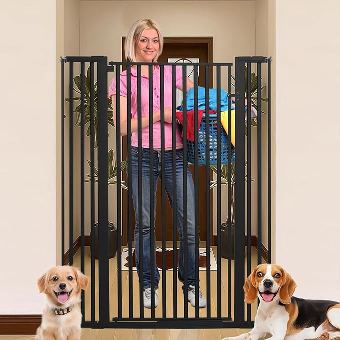 SHYUJAJIE 55 Inch Extra Tall Pet Gate for Cats,29.92"-43" Adjustable Wide Dog Gates,Pressure Mounted Walk Through Tall Pets Gate for Doorways,Hallway,Stairs(Black)