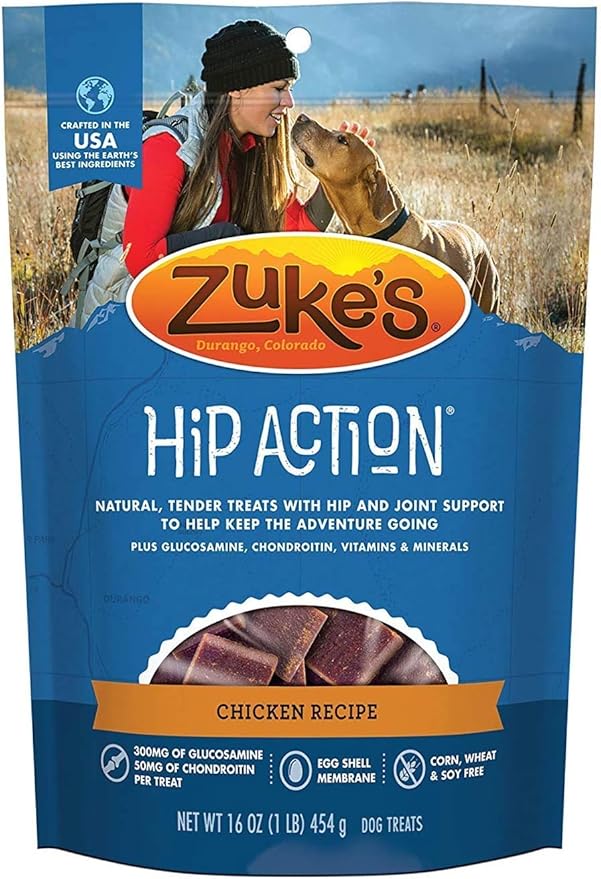 Pet Faves 3 Pack Zuke Hip Action Hip & Joint Support Treats for Dogs 3 Flavor: (1) Roasted Beef Recipe, (1) Fresh Peanut Butter Formula, and (1) Roasted Chicken Recipe (16oz Each) with 10ct Wipes