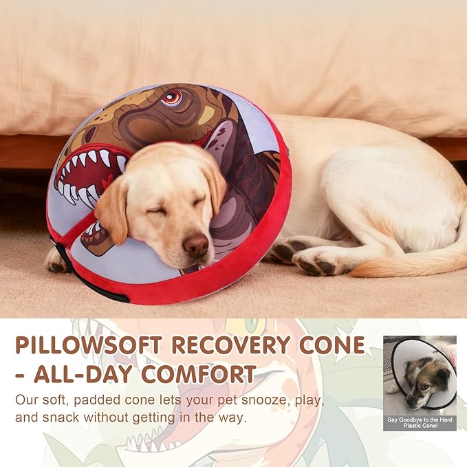 BEAUTYZOO Dog Cone Alternative After Surgery for Large Medium Small Dogs, Soft Inflatable Cone Collar for Dogs Cats, Pet Neck Donut E Collar Dog Recovery Collars to Stop Licking, Dinosaur, L