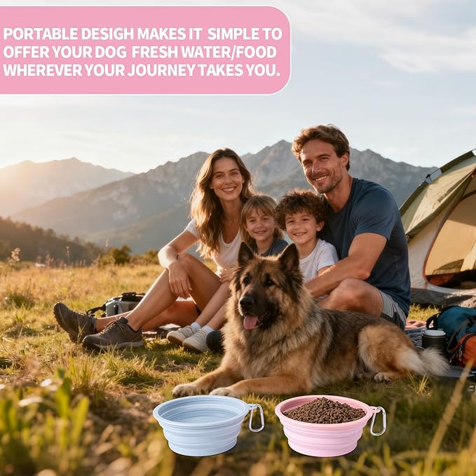 SLSON Collapsible Dog Bowl, 2Pack Macaron Color Pet Travel Bowls Silicone Foldable Water Feeder Dish for Small to Large Dogs Cat Walking Hiking Camping (Macaron Coral and Light Grey, Large)