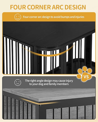 Hzuaneri 39.4'' Dog Crate Furniture, L Indoor Dog Kennel Dogs Cage, Modern Decorative Pet House for Small/Medium/Large Dogs, Anti-Chew & Anti-Escape, Kennel End Side Table TV Stand, Black DFC88704B