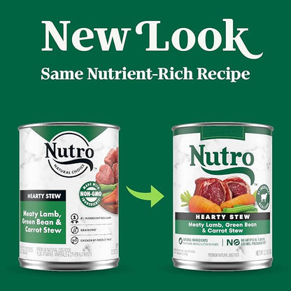 Nutro Hearty Stew Canned Wet Dog Food, Natural Grain Free Dog Food Wet Cuts in Gravy Meaty Lamb with Green Bean & Carrot Stew, 12.5 oz Cans (12 Count, Pack of 1)