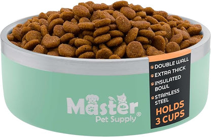 Master Pet Supply Stainless Steel Dog Bowls - 25 oz, Heavy Duty - Pistachio, Double Wall Extra-Thick Insulated, Non-Slip Pet Water Bowl for Dogs, Cats & Pets, Anti Rust Metal, Dish Washer Safe