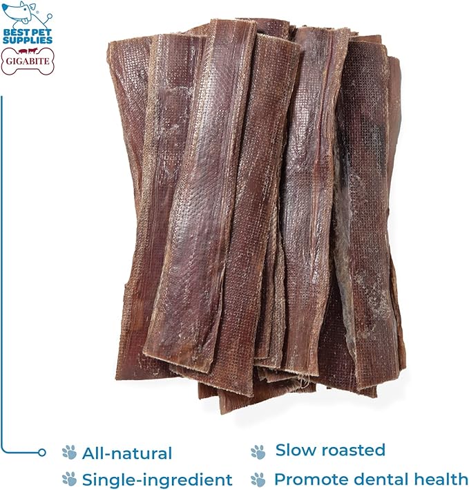 GigaBite Beef Esophagus Dog Treats - Natural Gullet Sticks for Dogs, High Protein Single Ingredient Dog Chews, Rawhide Free Dental Dog Treats for All Dog Breeds - Strips (10 inch), Pack of 18