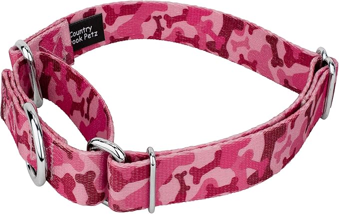Country Brook Design - Pink Bone Camo Martingale Dog Collar and Leash - Camouflage Collection Featuring Rugged Designs (1/2 Inch, 2XS)