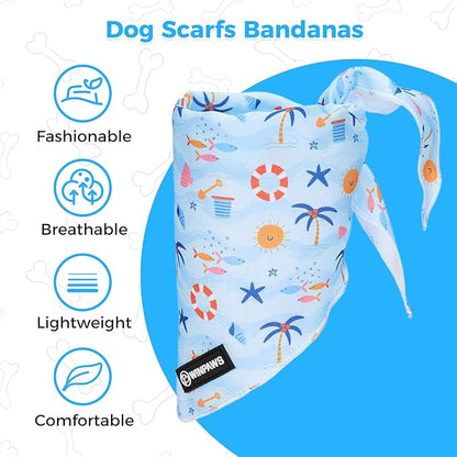 Dog Harness and Leash Collar Set with Dog Poop Bag Holder and Bandanas, Escape Proof Adjustable Puppy Cat Vest with Soft Mesh Padded, Pet Supplies for Small Medium Large Dogs Kitten(Blue Beach, L)