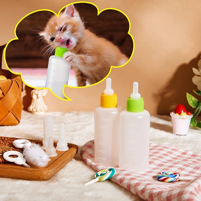 Tondiamo 17 Pcs Kitten Bottle Feeding Kit Puppy Bottles for Nursing Puppy Milk, Replacement Nipples Cleaning Brushes Bottle Opening Needles for Newborn Pet Cat Dog Rabbit Goat, Yellow, Green