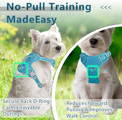 BARKBAY Dog Harness No Pull Oxford with ID Tag Pocket - Heavy Duty, Reflective, Easy Control for Large Dogs(Aqua Oxford,S)