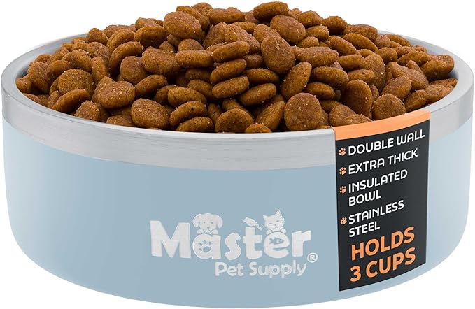 Master Pet Supply Stainless Steel Dog Bowls - 25 oz, Heavy Duty - Glacier Blue, Double Wall Extra-Thick Insulated, Non-Slip Pet Water Bowl for Dogs, Cats & Pets, Anti Rust Metal, Dish Washer Safe