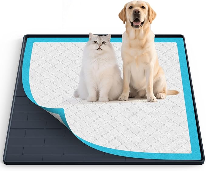 Pee Pad Tray Holder for Dogs,Non-Slip Silicone Dog Puppy Pad Holder,25 x 25 Square Puppy Potty Training Pads,No Spill Raised Lip High Edge,Portable, Leak-Proof Mat Trays for Indoor Floor Protection