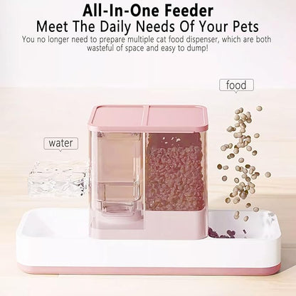 kathson Gravity Cat Food and Water Dispenser Automatic Dog Feeder Waterer 2 in 1 Auto Pet Food and Water Bowl Set Self Feeding for Puppy Kitten，Pink