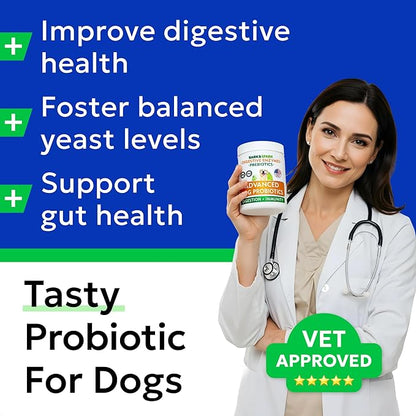 Bark&Spark Vet Strength Dog Probiotics Chews - 60 Billion CFU per jar - Digestive Enzymes for Dogs Gut Health - Chewable Supplement for Diarrhea, Gas, Constipation, Upset Stomach Relief (120 Ct)