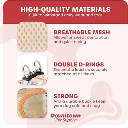 Downtown Pet Supply Step-in Dog Harness – No Pull, Adjustable Padded Mesh with Reflective Trim, Secure Buckle Strap – Comfortable & Breathable Small Dog Harness, X-Small,Floral