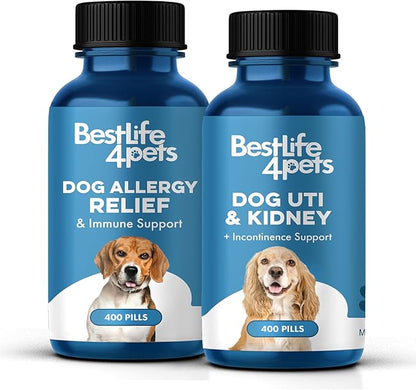 Dog UTI Treatment, Bladder & Kidney Support, Natural Incontinence and Bladder Control for Dogs Reduces Urinary Tract Infections and Dog Allergy Relief & Immune Support, Natural Holistic Itch Relief