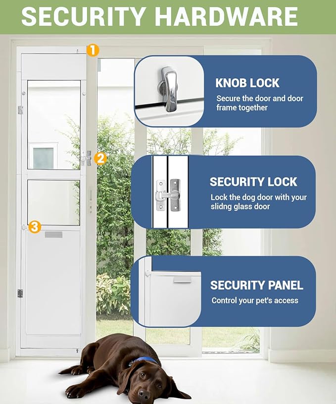 96 inch XL Dog Door for Sliding Glass Door - Left Amout from Inside, Adjustable Height: 96.38-96 in, Extra Large Flap: 14.75”(W) x 24”(H)