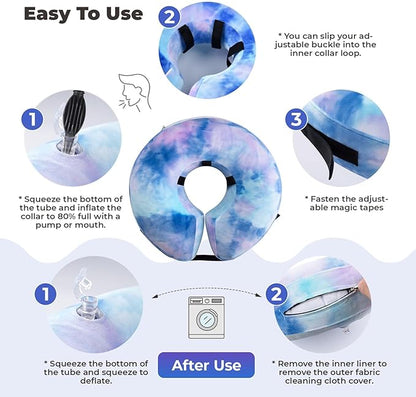 Inflatable Dog Cone Collar for Dogs and Cats, Dog Neck Collar Recovery E Collar Alternative After Surgery, Elizabethan Collar Alternatives for Dogs Recovery (Purple Blue, M+)