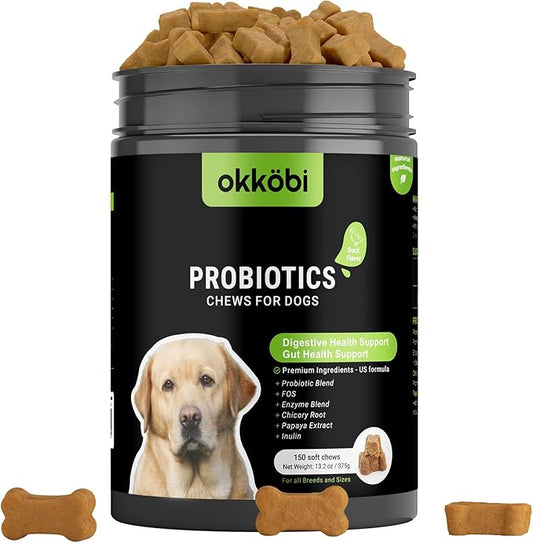 Probiotics for Dogs Chews 150PCs - Digestive, Gut Health & Diarrhea Support - Chews for Dogs - US Formula with Probiotics, Enzymes & Natural Ingredients - Duck