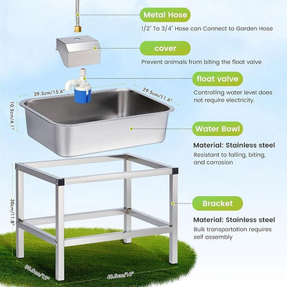 3Gal Automatic Dog Water Bowl Dispenser Large Breed Elevated Outdoor Large Dog Water Bowl with Stand Raised Stainless Auto Fill Waterer with Float Valve for Big Dogs Pets Cats Chicken Livestock
