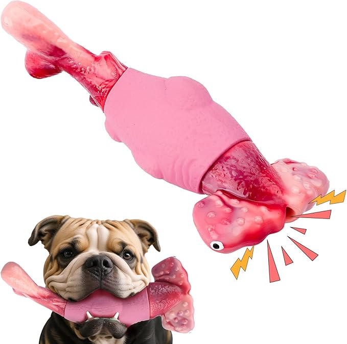 BIKIISEN Dog Toys for Aggressive Chewers, Interactive Dog Chew Toy for Large Dogs, Indestructible Squeaky Toys to Keep Them Busy, Tough Toy for Medium/Large Breed Dogs Pink