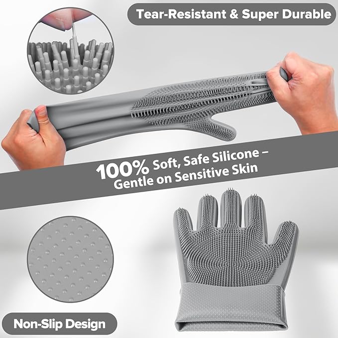 Augwind 6PCS Pet Grooming Kit for Dogs,Cats and Horses | Dog Washing Gloves | Dog Bath Brush | Dog Bath Gloves | Dog Shampoo Brush | Pet Grooming Gloves | Dog Bath Supplies (Grey)