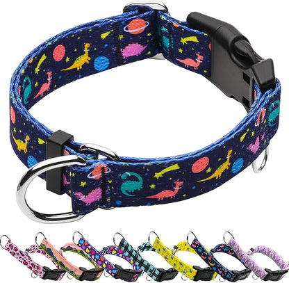 Martingale Collar for Dogs with Buckle No Pull Adjustable Nylon Limited Slip Training Dog Collars (Blue Dinosaur, Medium)