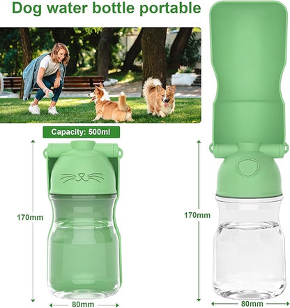 Dog Water Bottle, Portable Leak-Proof Water Dispenser with Drinking Bowl for Dogs and Cats, Travel Puppy Fountain Pet Water Bottle for Hiking Walking Outdoor (A012B-Green)