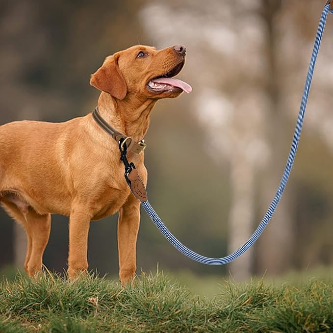 Mile High Life Rope Leash with Genuine Leather Connection, 6 FT/5 FT/4 FT, Heavy Duty Leash for Medium & Large Dogs (Blue White, 72 Inch)