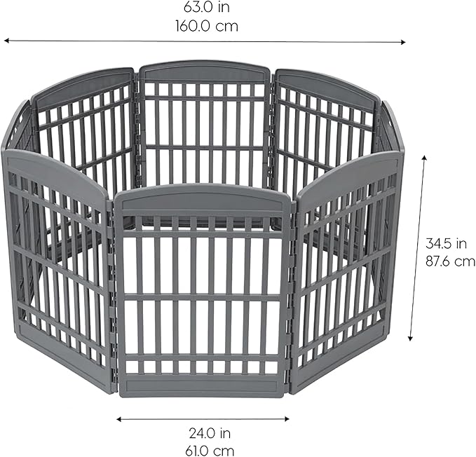 IRIS USA 34" Dog Playpen Tall Dog Playpen Indoor – 8-Panel Puppy Playpen with Door, 63 x 63 x 34, Extra Tall Dog Play Pen Indoors for Large Dogs, Plastic Pet Playpen, Indoor Dog Pen, Gray