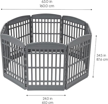 IRIS USA 34" Dog Playpen Tall Dog Playpen Indoor – 8-Panel Puppy Playpen with Door, 63 x 63 x 34, Extra Tall Dog Play Pen Indoors for Large Dogs, Plastic Pet Playpen, Indoor Dog Pen, Gray