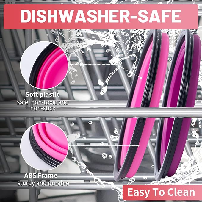 SLSON Dog Bowls Pet Collapsible Bowl with Cover Lids,2 Pack Dog Travel Bowls Portable Foldable Cat Water Dish Bowl for Pets Walking Parking Camping (Pink and Purple, Large)