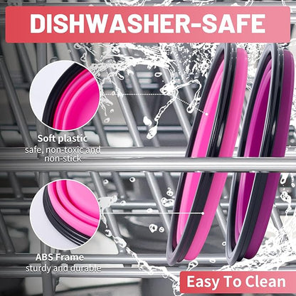 SLSON Dog Bowls Pet Collapsible Bowl with Cover Lids,2 Pack Dog Travel Bowls Portable Foldable Cat Water Dish Bowl for Pets Walking Parking Camping (Pink and Purple, Large)