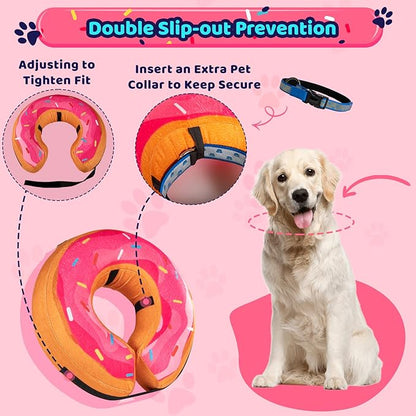Grand Line Donut Inflatable Collar for Dogs and Cats, Soft Recovery Dog Cone After Surgery, Protective Pet Neck Cone for Small, Medium, Large Dogs, Not Block Vision (Pink, X-Large)