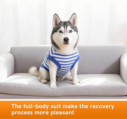 Dog Surgery Recovery Suit Dogs Neuter Spay Female Male Protective Clothes, Blue White L