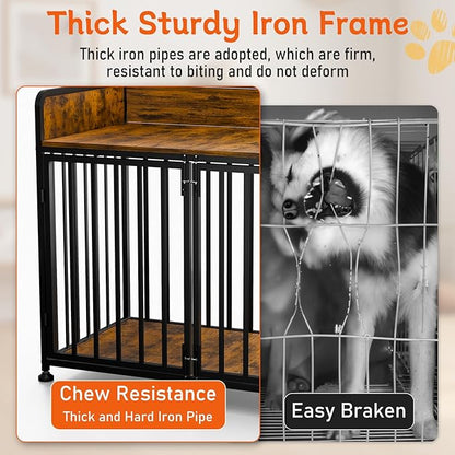 42 in Dog Crate Furniture, Medium Dog Kennel Indoor, Large Dog Kennel Indoor for Large Breed, Wooden Dog Cage Table Decorative for Small, Medium, Dog (Brown Wood & Black)