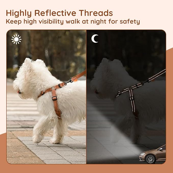 BELLA & PAL Adjustable Step-in Dog Harness, Puppy No-Pull Vest with Leash Set for XS/Small & Medium Dog, Breathable All-Weather Mesh, Reflective Strip, Secure Hook & Loop, Buckle Closure (Mokka, M)