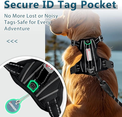 BARKBAY Dog Harness No Pull Oxford with ID Tag Pocket - Heavy Duty, Reflective, Easy Control for Large Dogs(Black Oxford,M)