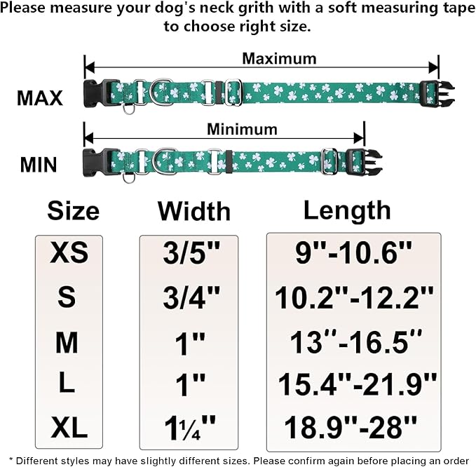 St.Patrick's Day Martingale Collar for Dogs with Buckle Adjustable Shamrock Spring Holiday Dog Collar (Clover, Medium)